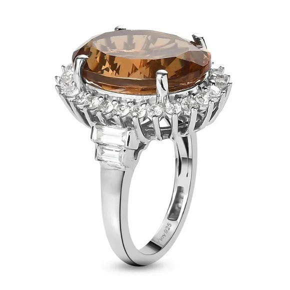 Color-Change Autumn Alexite & Natural White Zircon Halo Cocktail Ring. - Picture 9 of 11